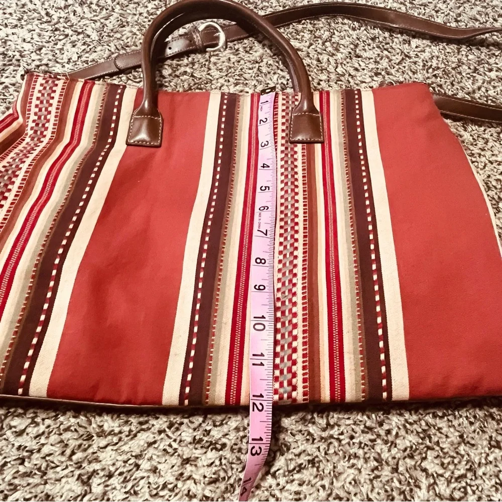 Elegant Red and Brown Striped Tote Bag